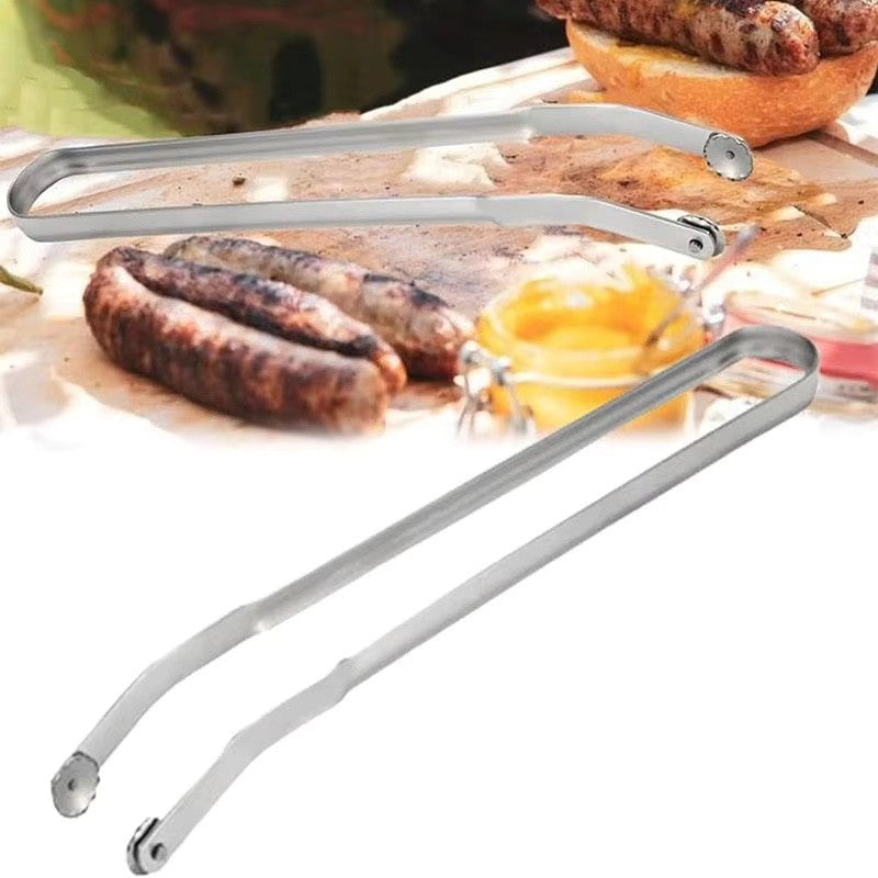 BBQ Sausage Turning Tongs Stainless Steel Nonstick Sausage Tongs Cookware Long Handle Kitchen Tong for Turning Barbecue Utensils