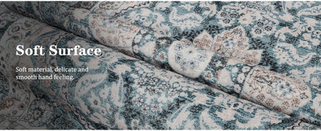 Area Rugs for Living Room, Machine Washable Vintage Rug, Non-Slip Low Pile Throw Rugs with Rubber Backing Washable Carpet