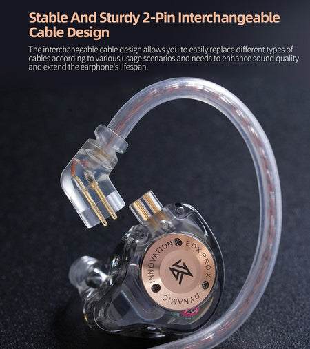 KZ EDX PRO X IEM Earphones Dynamic Drive HiFi Deep Bass Sound Earbud Sport Music Noise Cancelling Headset with Detachable Cable
