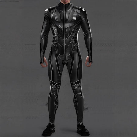 CyberPunk Futuristic Mechanical Armour Jumpsuit Cool Fighter Cosplay Bodysuit Steampunk Costume Halloween Party Shows Men Zentai