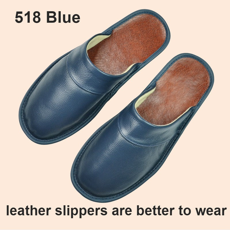 Big sizeGenuine Cow Leather Slippers Homes in indoor slipper Spring Autumn men women elderly non-slip casual single Slides shoes