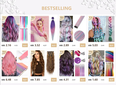 Clip in Hair Extensions Colored Party Highlights 22 inches 6pcs/pack Multi-colors Straight Hair Synthetic Hairpieces Royal Blue