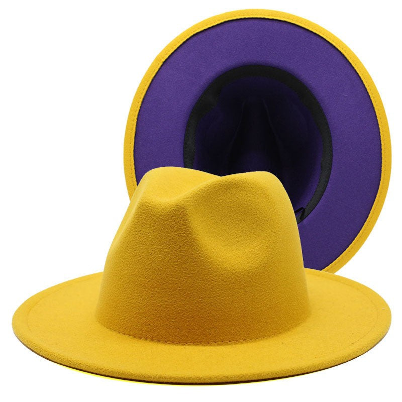 QBHAT Two-color Fedora Hat Women Men Wide Brim Felt Jazz Hat Ladies Party Top Cap Patchwork Chapeau Sombreros De Mujer 50 Colors