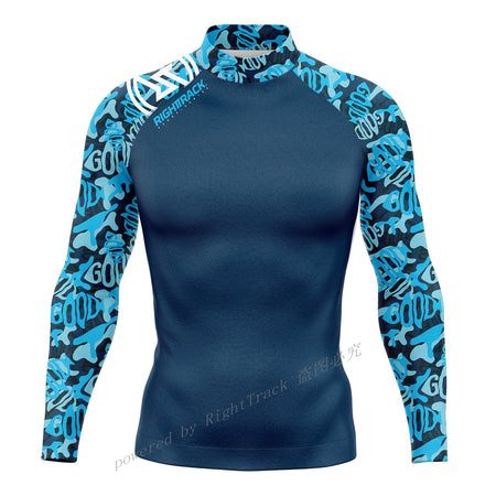 Hot Men's Surfing Shirt Energetic Camo Style Lycra Rashguard RIGHTTRACK For Surf Sportswear Beach UV Swimwear UPF50+ Clothes