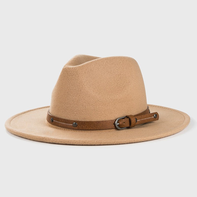 Belt Wool Fedoras Hat For Women Men Winter Autumn Warm Vintage British Style Round Bowler Caps Church Flat Brim Felt Jazz Hats