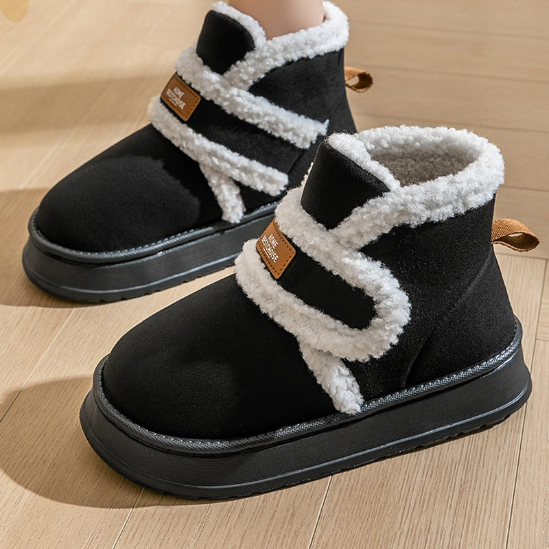 Thick Soled Snow Boots For Women Fluffy Plush Faux Fur Soft Slippers Winter Indoor Comfortable Home Non-slip Cotton Shoes