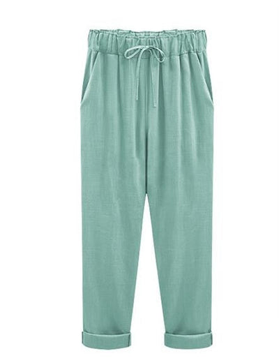 Cotton Linen Pants, Elastic Mid Waist Ankle Length Pant, Casual Women Loose Spring Pants, Female Slacks Size M-5XL 6XL 7XL 8XL