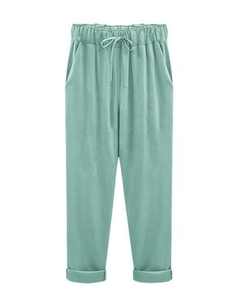 Cotton Linen Pants, Elastic Mid Waist Ankle Length Pant, Casual Women Loose Spring Pants, Female Slacks Size M-5XL 6XL 7XL 8XL