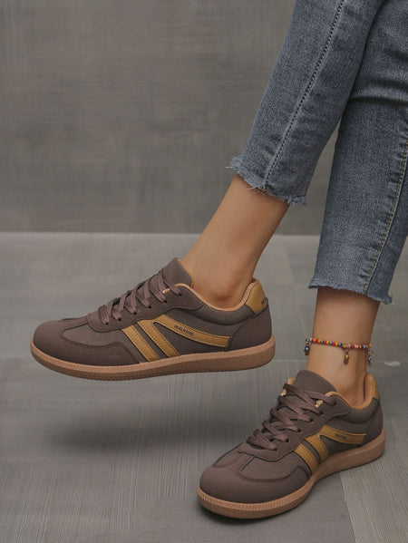 Mix Color Women's Autumn Sneakers Fashion Splicing Flat Heel Vulcanized Shoes Female Lace-Up Non-Slip Pu Leather Casual Shoes