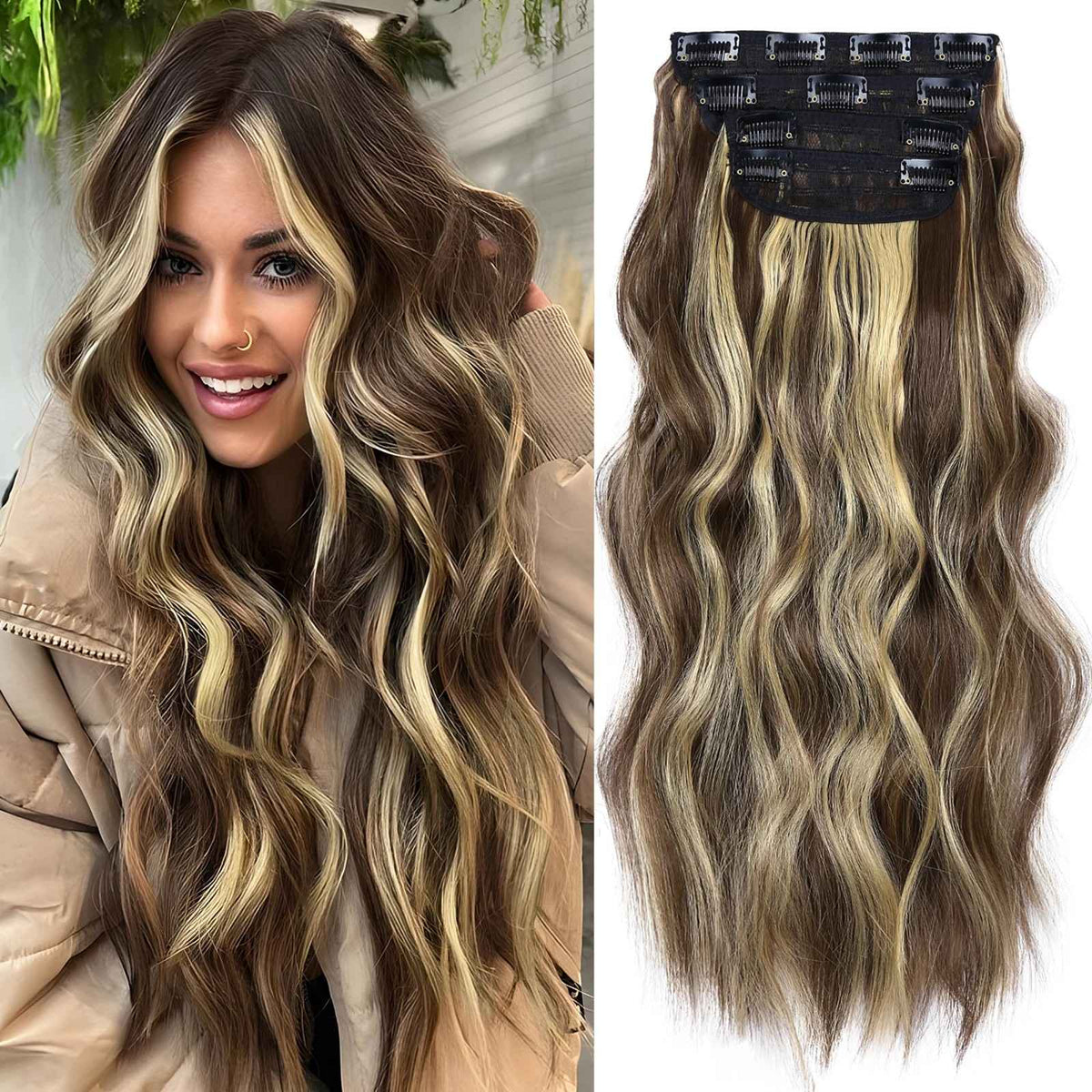 4Pcs/Set 20Inch Synthetic Hair Clip In Long Wavy Thick Hairpieces For Women Full Head Synthetic extenciones para el cabello