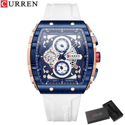 CURREN Fashion men watch brand unique square design luxury quartz sports tape watches men waterproof