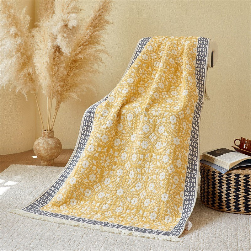 150x73cm Pure Cotton Fantasy Garden Tassel Towel-Soft Skin-Friendly Bath Towel Ideal for Home Swimming Pool Beach Shower Supplie