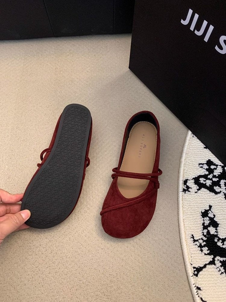 Women's Elegant Brown Mary Jane Flats French-Style Suede Loafers Spring/Autumn Collection Flat Shoes for Casual Wear