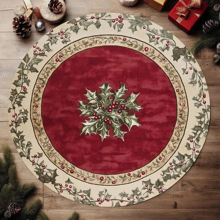 Round Christmas Carpet Festive Area Rug Non-Slip Wear-resistant Circle Carpet for Living Room Bedroom Soft Floor Mat Home Decor