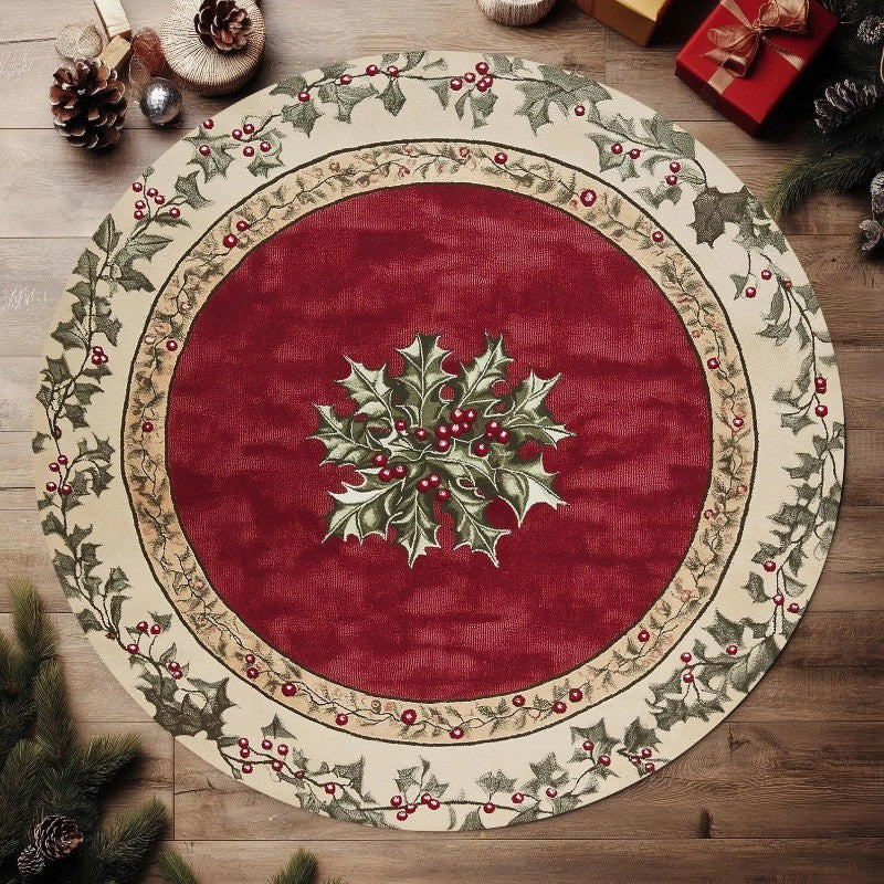 Round Christmas Carpet Festive Area Rug Non-Slip Wear-resistant Circle Carpet for Living Room Bedroom Soft Floor Mat Home Decor