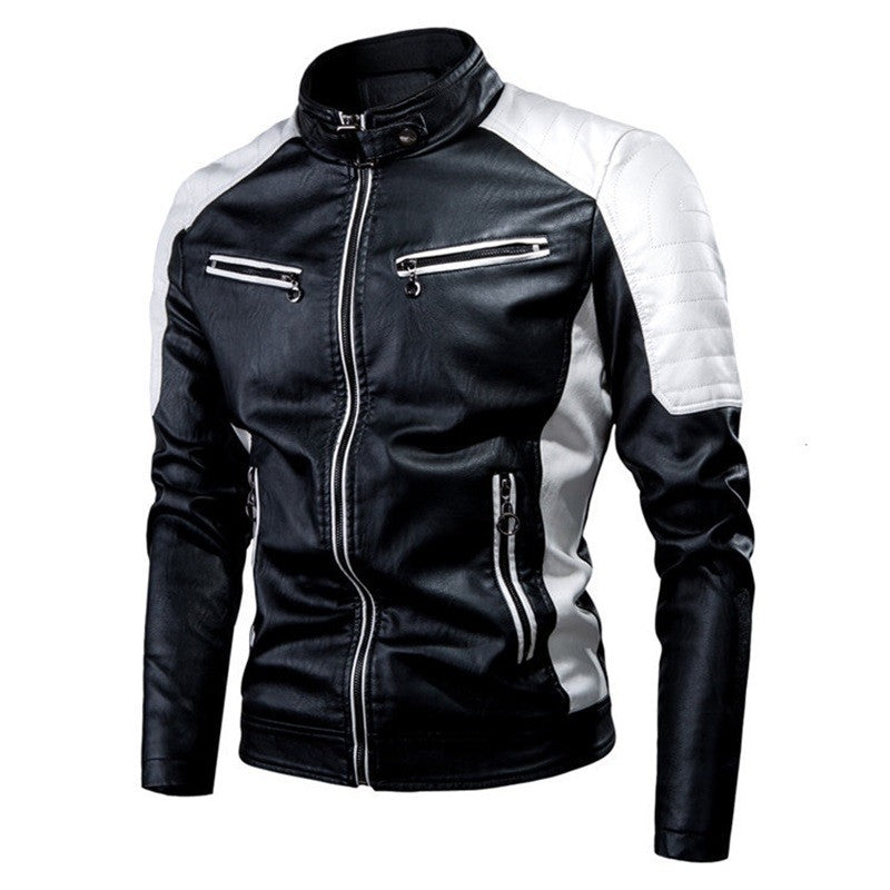 Autumn And Winter Casual Stitching Motorcycle Leather Jacket Fashion Retro Warm Jackets Men And Women Comfortable Trendy Clothin