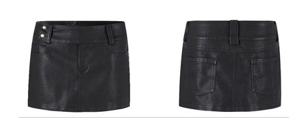 Lautaro Spring Summer Black Mini Skirt Women with Low Waist Short Distressed Pu Leather Skirts for Woman 2024  Gyaru Clothes
