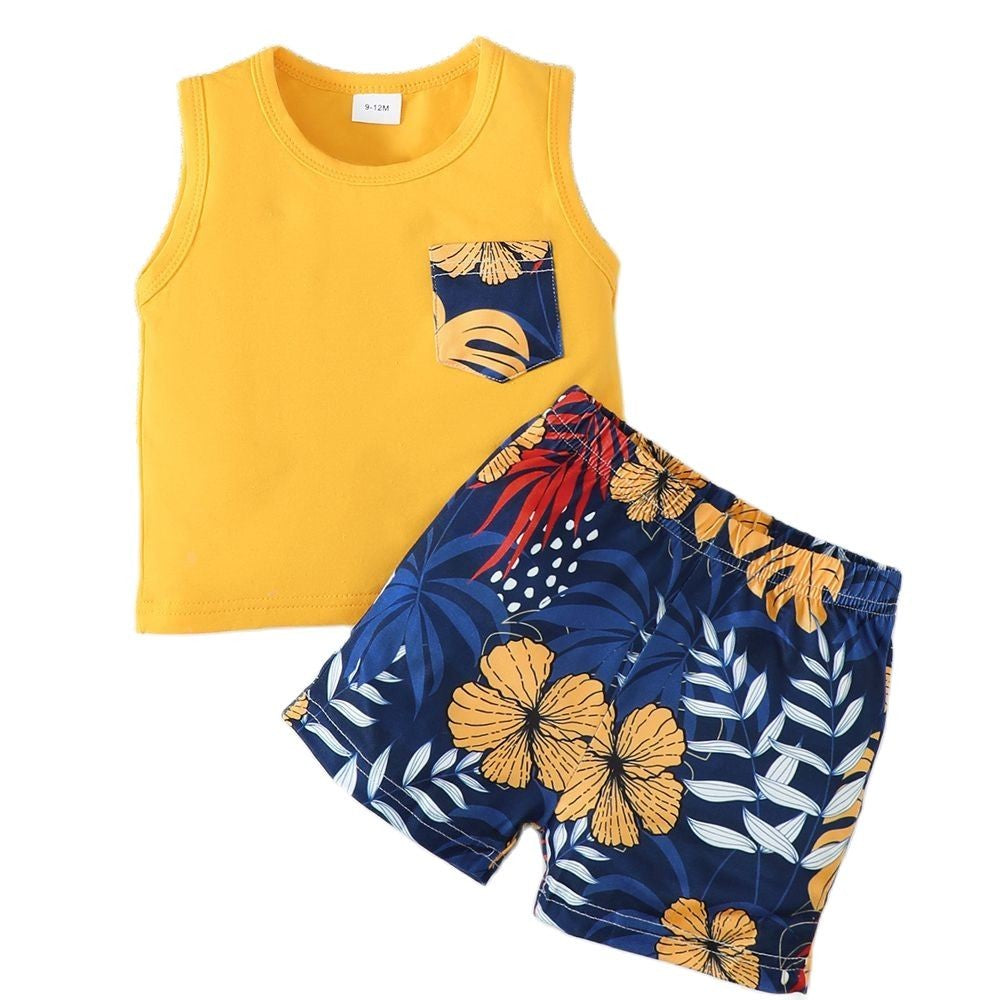 3-24 Months Infant Baby Boy Clothes Set Summer Sleeveless Pocket T-shirt Shorts 2PCS Toddler Boy Casual Outfit Suit Beach Set