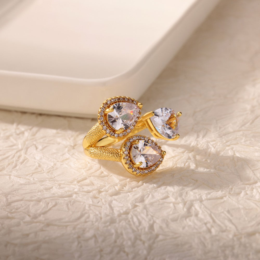 Luxury Stainless Steel Rings Gold Plated Colorful Stone Zircon Crystal Heart Ring For Women Wedding Boho Jewelry Christmas Gift