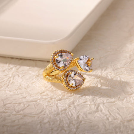 Luxury Stainless Steel Rings Gold Plated Colorful Stone Zircon Crystal Heart Ring For Women Wedding Boho Jewelry Christmas Gift