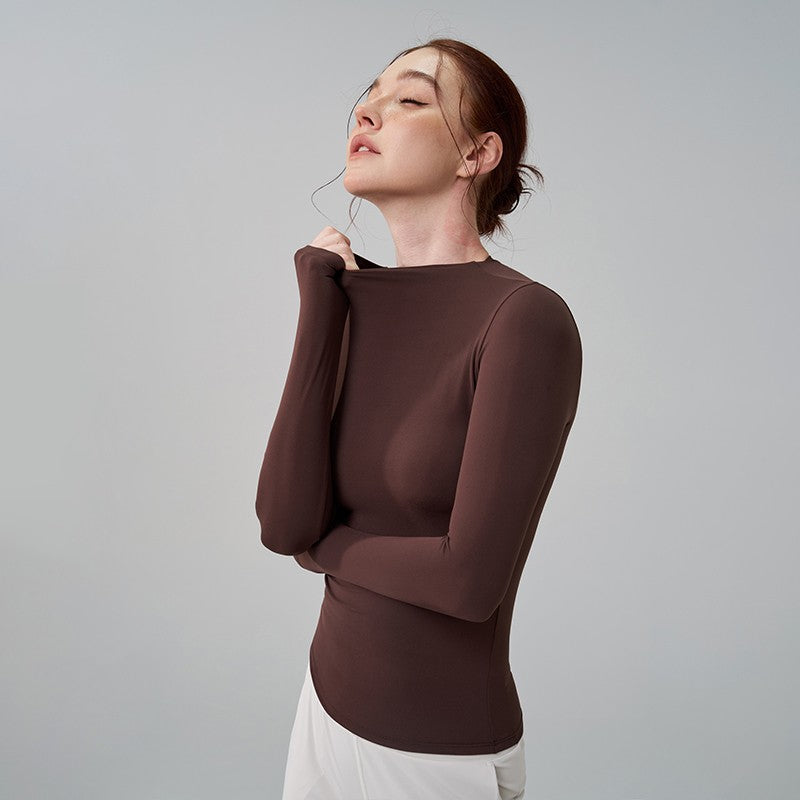 SOISOU 5 Colors Half-High Collar Slim Fit Yoga Top Women's Pilates Pullover Sports Long Sleeve High Elastic Fitness T Shirt
