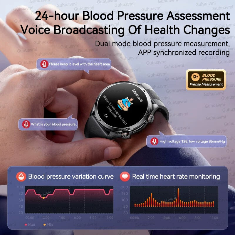 2026New Blood Pressure Air Pump Airbag Accurate Measure Smart Watch Men Micro Physical Examination Health ECG Smartwatch NFC BOX