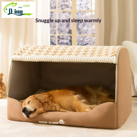 Dog Den Large-sized Dogs' Winter and Autumn Warmth Preservation Quilted Cat Den Drawer House Pet Bed Golden Retriever Washable
