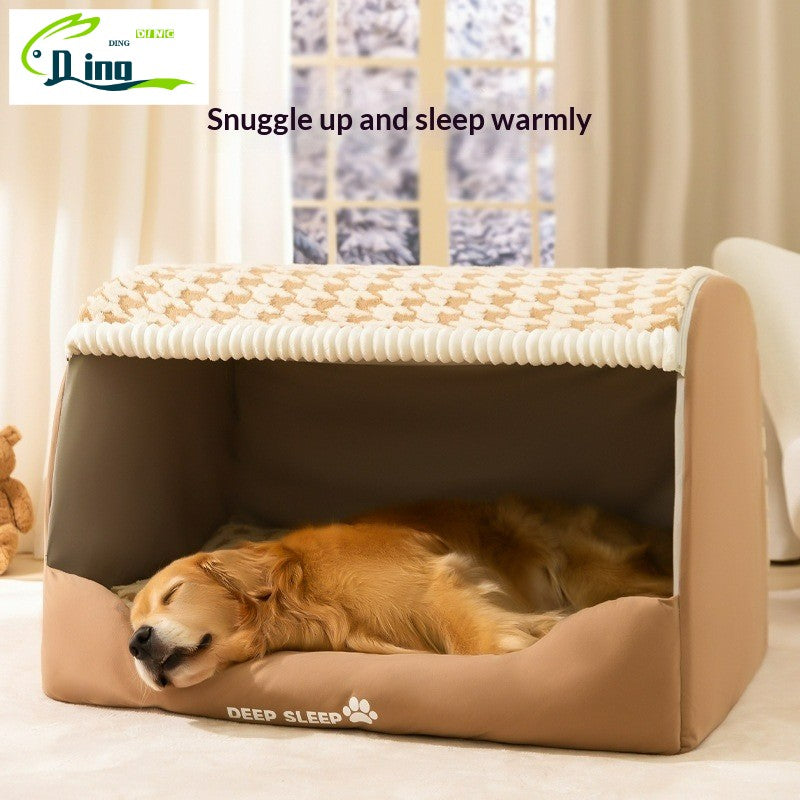 Dog Den Large-sized Dogs' Winter and Autumn Warmth Preservation Quilted Cat Den Drawer House Pet Bed Golden Retriever Washable