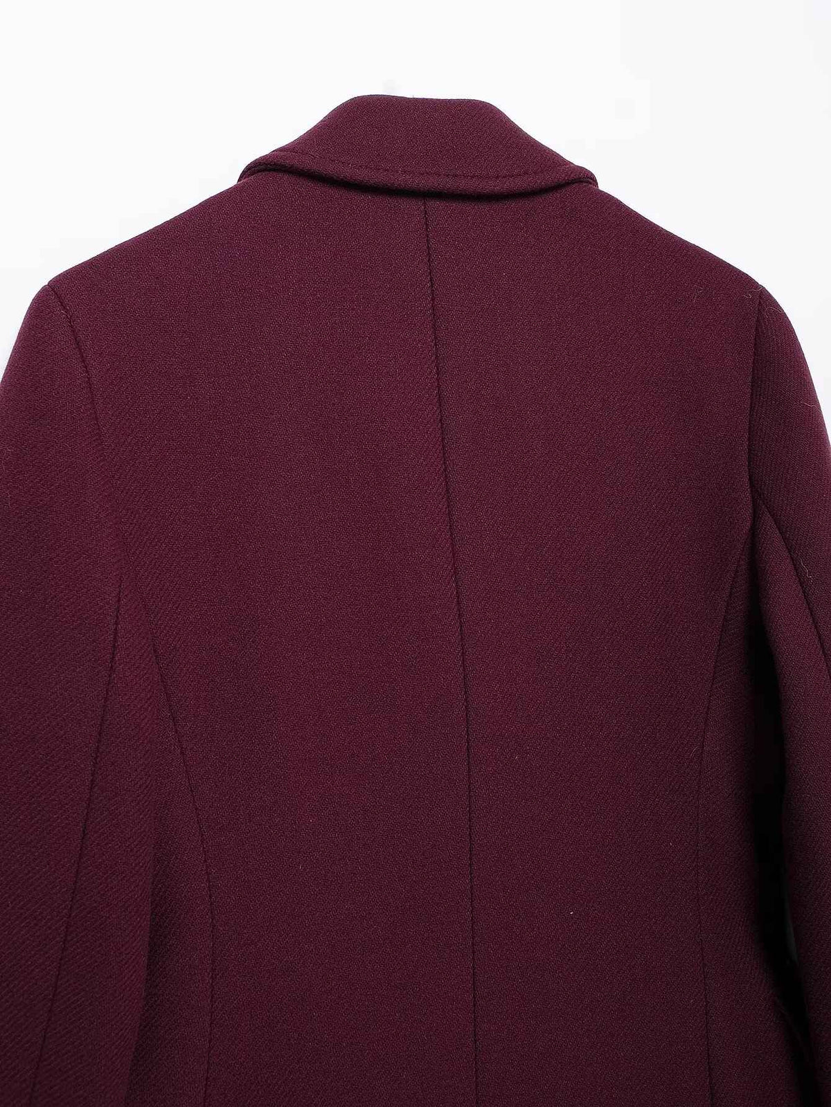 HH Women Fashion Burgundy Woolen Coat Double Breasted Long Sleeve Lapel Blends Jacket Autumn Winter High Street Outerwear