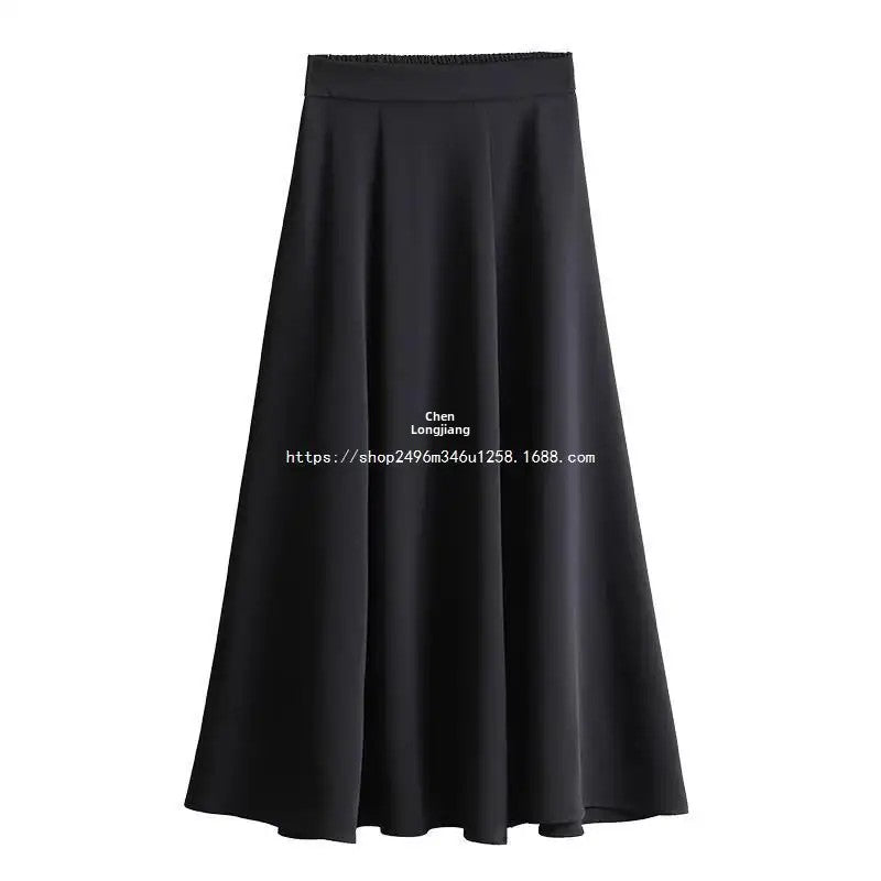 Plus Size High-waisted Slimming Black Draped Skirt Medium-length Umbrella Skirt For Women Thinning A- line Body Shaper
