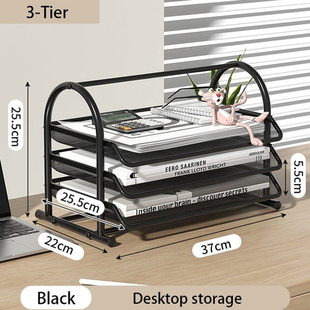 Mesh Letter Tray,Office Desk Paper Organizer with Sliding Trays for Desk Accessories, Office Supplies and File Storage, Black