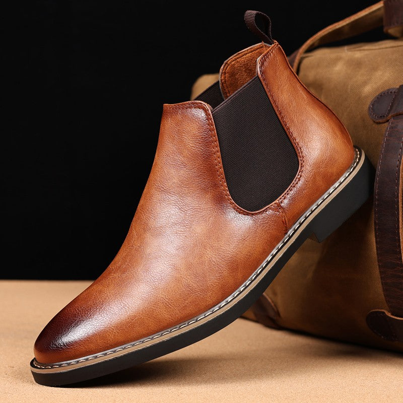 YRZL 39~47 Men Chelsea Boots Brand Retro Comfortable PU Leather Ankle Boots Men 2025 Fashion Black Brown Mens Boots
