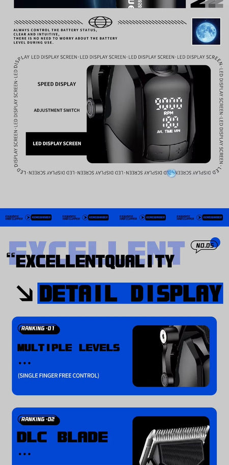 Kemei KM-1858 10W Barber Professional Electric Hair Clipper DLC Blade Trimmer Cordless USB Charging Rechargeable Hair Clippers