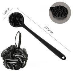 Double Sided Bath Brush Bath Puff Set Back Silicone Body Scrubber Silicone Long Handle Design for Body Exfoliation Deep Cleaning