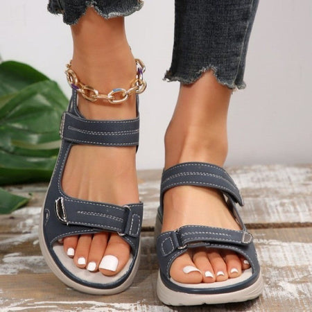 New Brand Hook Loop Sandals Women Summer Leather Light Leisure Wedge Platform Shoes Blue Girls Outside Anti-slide Apricot 42