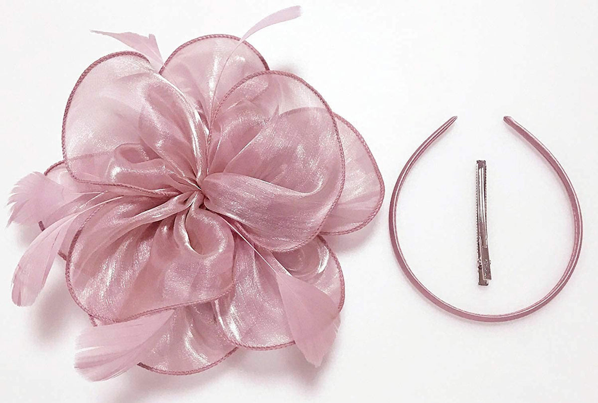 New Women's Organza Fascinators Feather Flower Kentucky Derby Hat Headdress Pillbox Hat for Wedding Tea Party Headwewar Clips