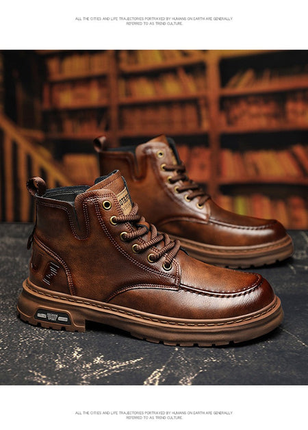 Hot Sale Brown Men's Boots Comfort Outdoor Men Motorcycle Boots Casual Lace-Up Ankle Boots Man Platform Boots botas para hombre
