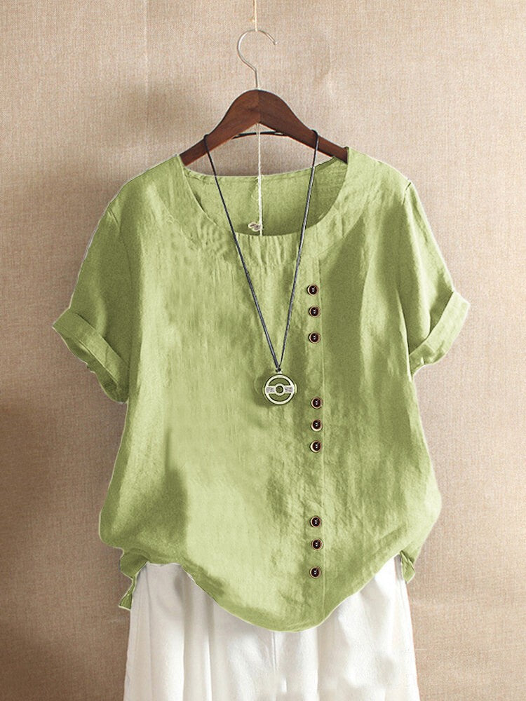 New Summer Women's Plus Size Shirt O-neck Cotton and Linen Loose Casual Ethnic Style Elegant Casual White Pink Top for Women