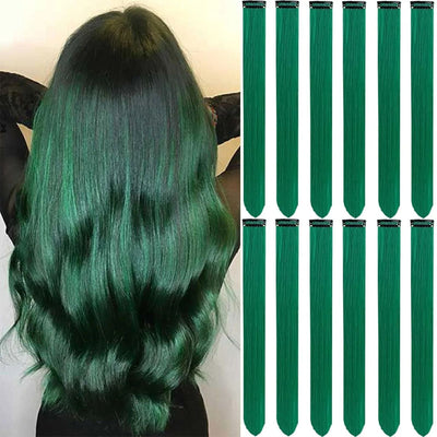 Clip in Hair Extensions Colored Party Highlights 22 inches 6pcs/pack Multi-colors Straight Hair Synthetic Hairpieces Royal Blue