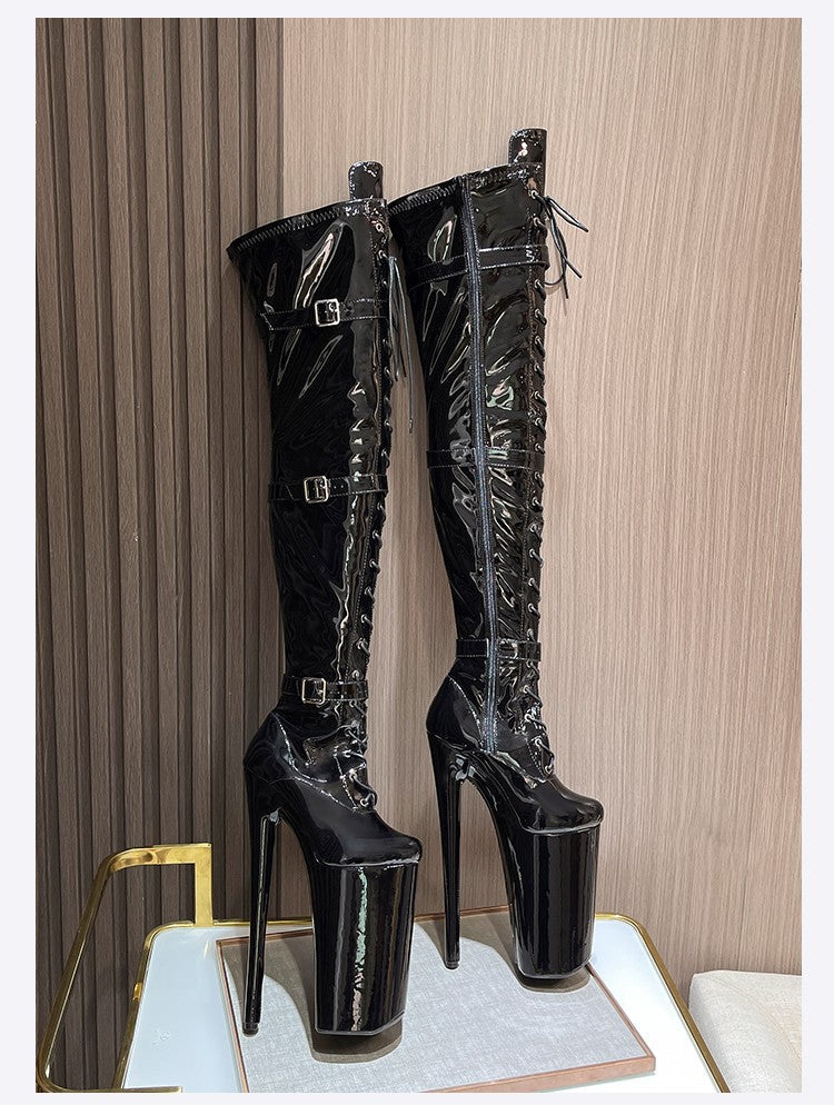 26cm Super High Heel Thigh High Boots Sexy Women Shoes Pole Dance Stripper Shoes Platform Over-the-Knee Zip Crotch High Boots