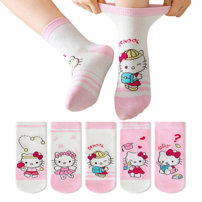 5Pairs Sanrio Cinnamoroll Kuromi Kawaii Spring and Autumn Cartoon Middle Tube Socks For Girls Boy Children Mid-calf Cotton Socks