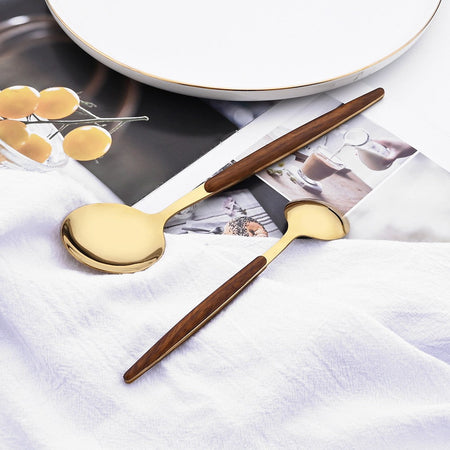 16/24/36Pcs Dinnerware Set Stainless Steel Imitation Wooden Handle Clamp Western Knife Fork Spoon Cutlery Tableware Silverware