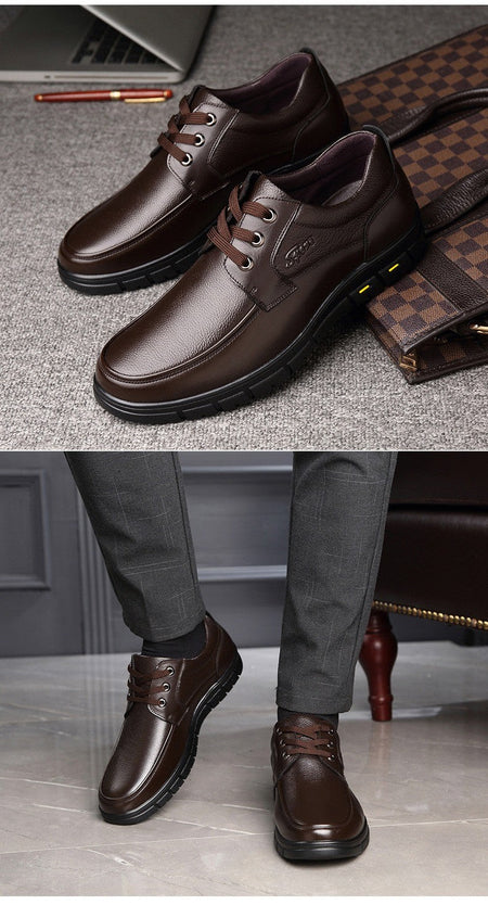 Hot Sale Men Genuine Leather Casual Shoes Soft Sole Lace-up Luxury Brand Middle-aged Old Man Dad Lightweight Loafers Shoes