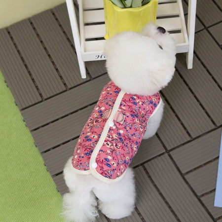S-2XL Autumn Winter Pet Dog Fleece Vest Pink/Blue Warm Floral Print Vest Cat Clothes For Small Medium Dogs Cats