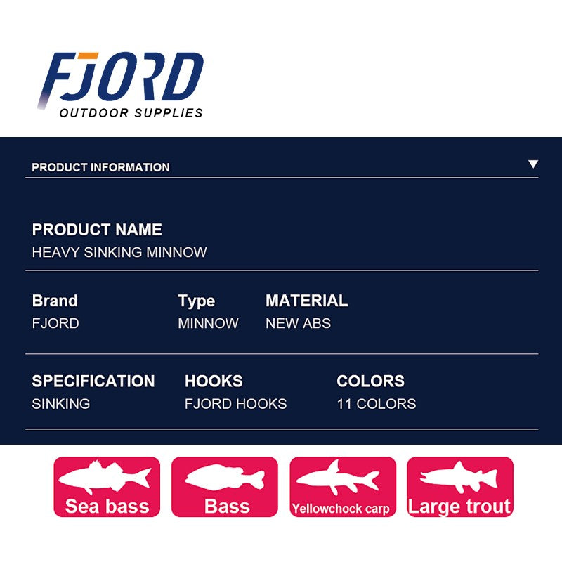 FJORD 110S 37g 90S 29g 70S 17g Heavy Sinking Minnow Fishing Lures Saltwater Freshwater Long Casting Sea Artificial Bait Jerkbait