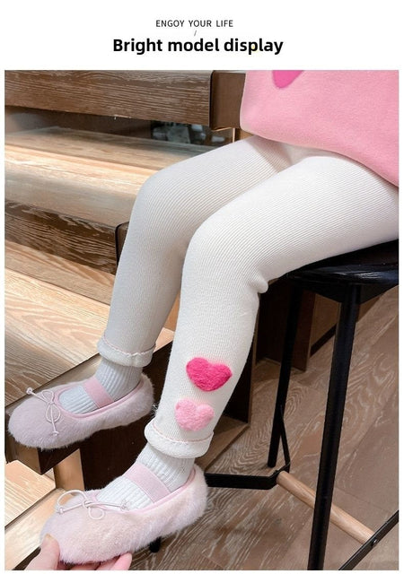 1-6Y Fleece Lined Leggings for Girls Winter Warm Bear Patch Elastic Pants Soft Kids Trousers Teenage Girls Clothing