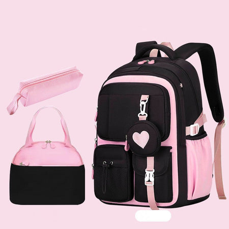 Love Pattern School Bag Backpack Pencil Case lunch bag Three Piece Set Nylon Fabric Waterproof Boy Girl Teenagers Trend Backpack