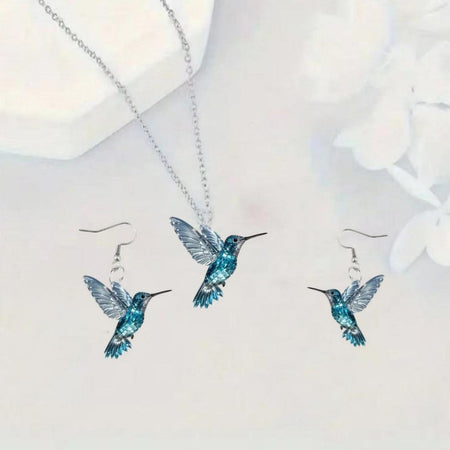 1 set of elegant and stylish acrylic colorful honey-sucking bird necklace earrings set with multi-color wing design, suitable fo