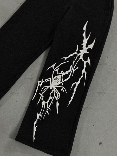 Street Hip Hop Harajuku Retro Spider Stripes Fashion Loose Black Pants Men American Punk Y2K Straight Leg Wide Leg Pants