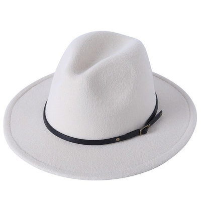 Fedora hat jazz hat men and women classic black leather belt Fedora Panama women autumn and winter Panama hat wholesale